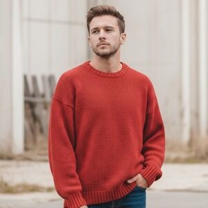 Vintage 90s GAP Red 100% Cotton Crew Neck Long Sleeve Sweater Size L Coastal